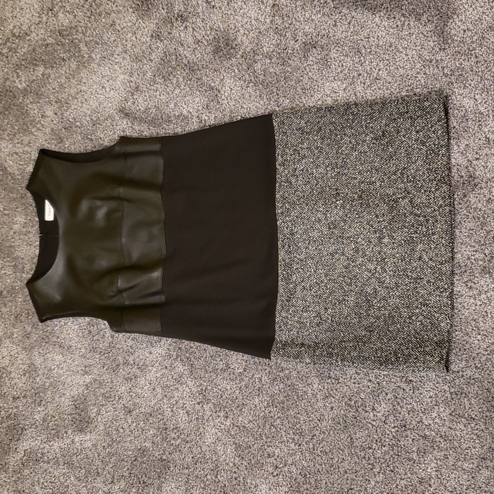 Calvin Klein Block Dress Faux Leather Herringbone